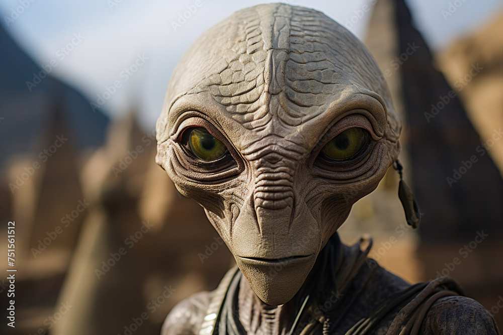 Generative AI illustration portrait of extraterrestrial mysterious alien during daytime Generative AI illustration portrait of extraterrestrial mysterious alien during daytime