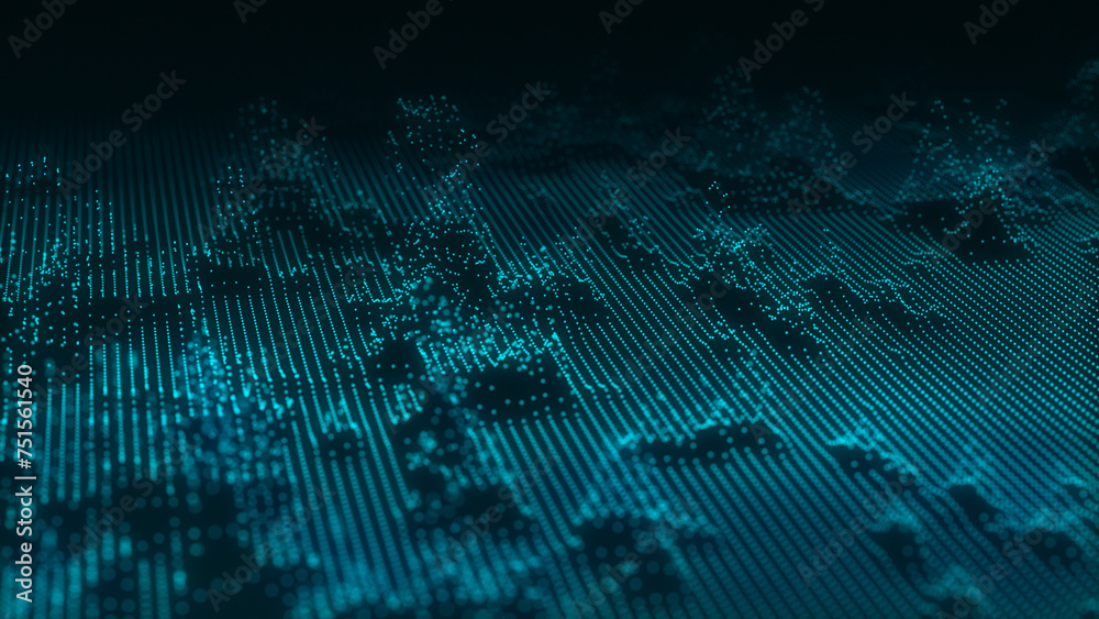 Technology background . Futuristic point wave. Abstract digital wave of particles. Dark background. Connection structure. 3d