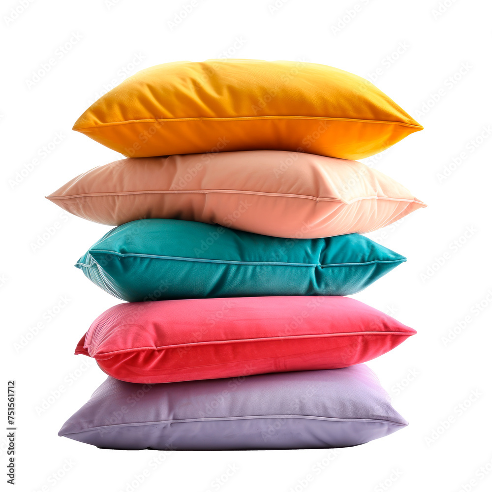 A stack of colorful pillows on top of each other Isolated on transparent background, PNG