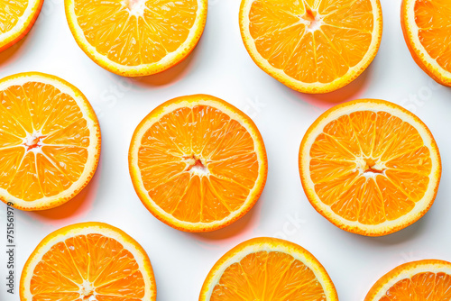 fruit pattern of fresh orange slices on white background. Top view