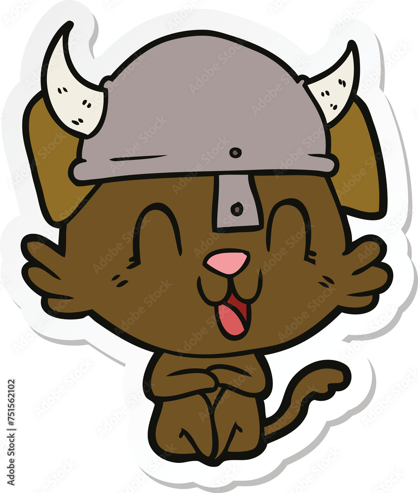 sticker of a laughing cartoon viking dog sticker of a laughing cartoon viking dog