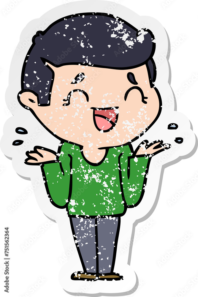 distressed sticker of a cartoon laughing confused man distressed sticker of a cartoon laughing confused man