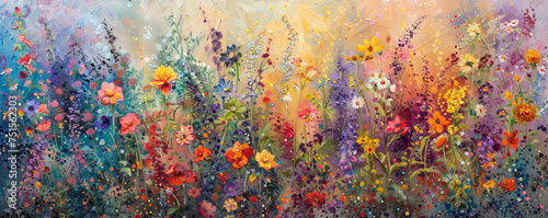 Layers of oil paint reveal a garden where every flower contributes to a grand symphony of colors a stunning tribute to natures palette photo