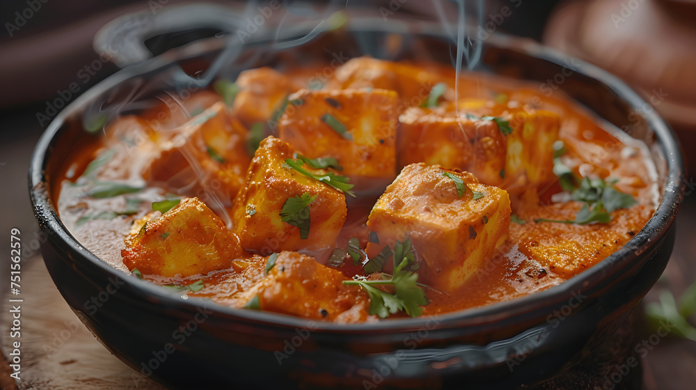 Spicy paneer tikka masala dish served hot Spicy paneer tikka masala dish served hot