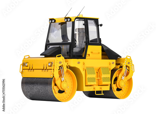 Yellow road roller isolated on white