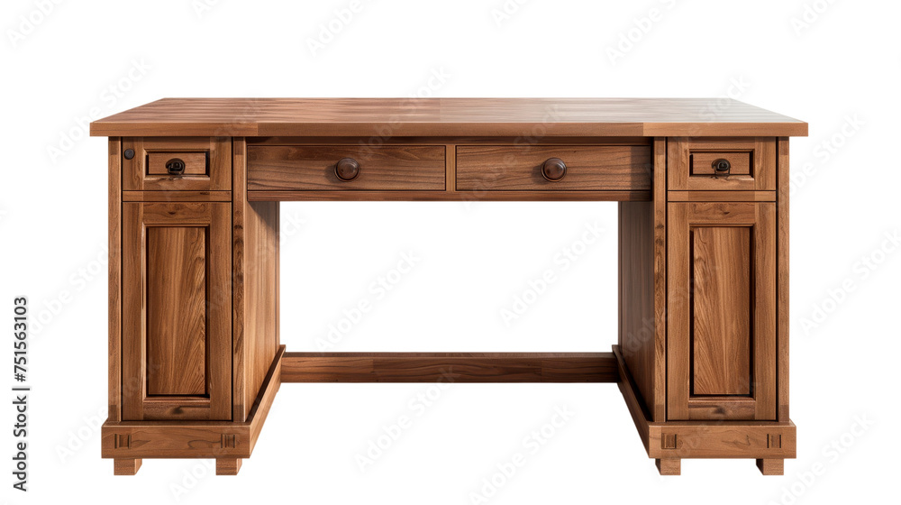 Wooden Desk With Two Drawers, Transparent Background, Cut Out Wooden Desk With Two Drawers, Transparent Background, Cut Out