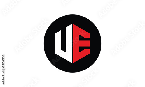 UE initial letter polygon icon gaming logo design vector template. batman logo, sports logo, monogram, falcon, war game, symbol, playing logo, abstract, fighting, typography, icon, minimal, premier 