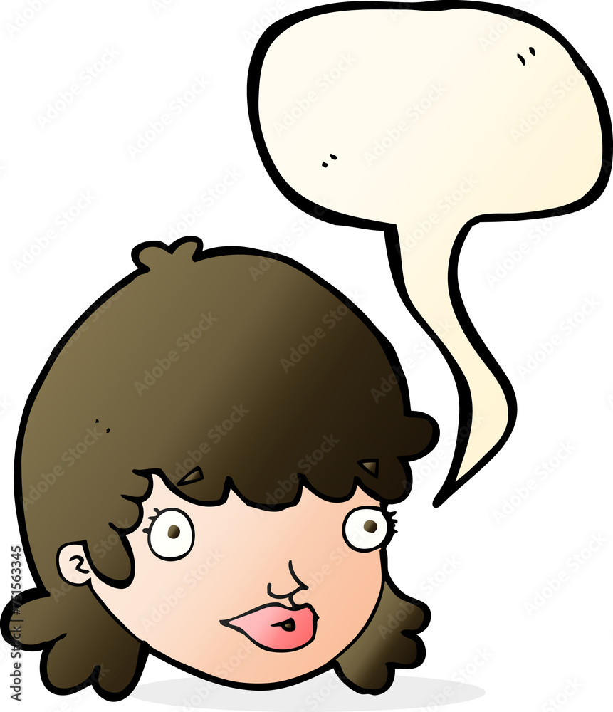 cartoon female face with surprised expression with speech bubble cartoon female face with surprised expression with speech bubble