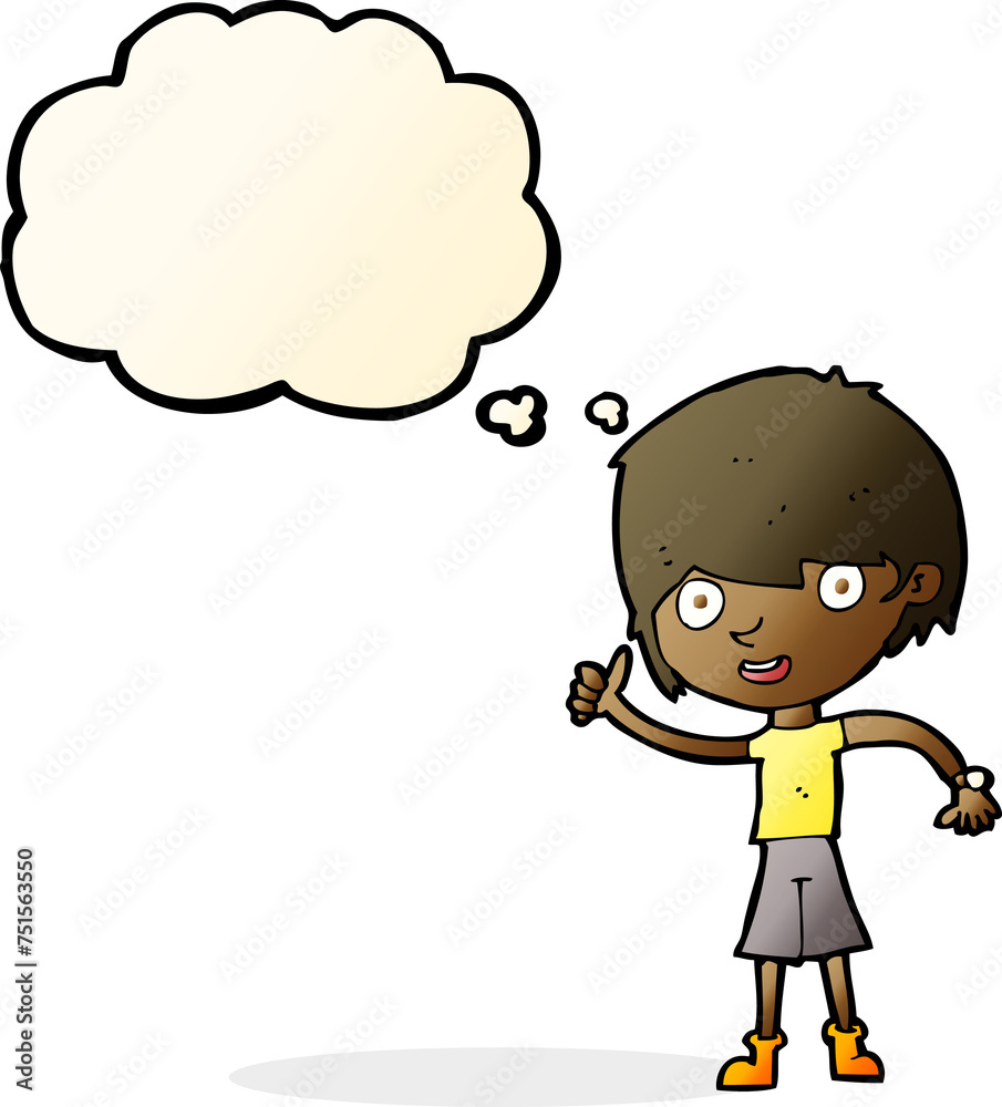 cartoon boy with positive attitude with thought bubble