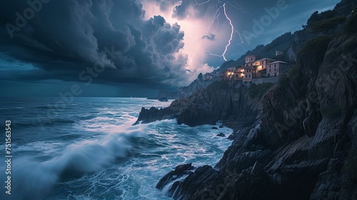 Where Land Meets Sea and Sky: A Picturesque Village Endures the Majesty of a Lightning Storm