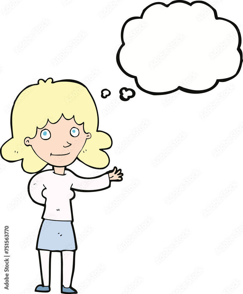 cartoon friendly woman with thought bubble cartoon friendly woman with thought bubble