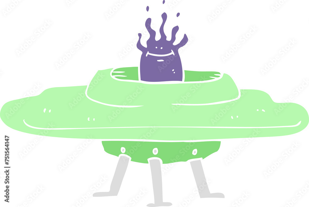 flat color illustration of a cartoon flying saucer flat color illustration of a cartoon flying saucer