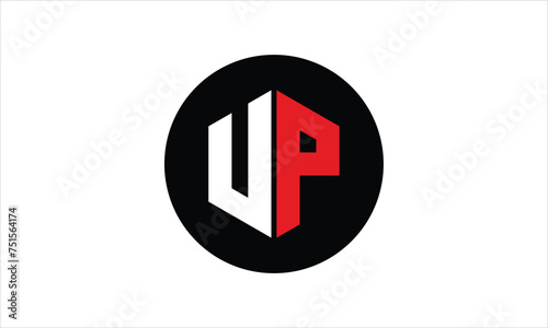 UP initial letter polygon icon gaming logo design vector template. batman logo, sports logo, monogram, falcon, war game, symbol, playing logo, abstract, fighting, typography, icon, minimal, premier 