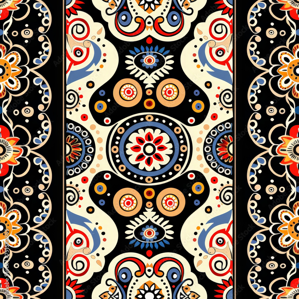 Fototapeta premium A colorful patterned carpet with a flower design