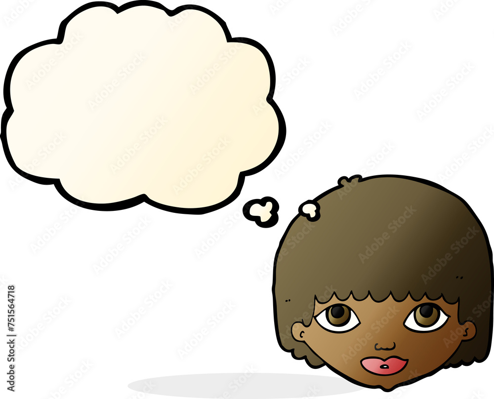 cartoon female face with thought bubble cartoon female face with thought bubble
