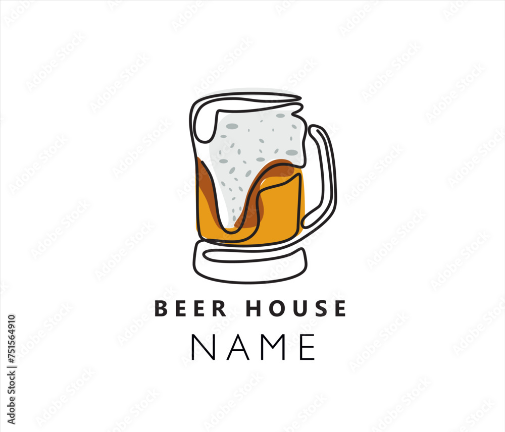 Beer house concept. Continuous one line drawing of beer glass with foam. Craft barley alcohol drink in simple linear style for bar and pub vector illustration. Premium vector. Beer house concept. Continuous one line drawing of beer glass with foam. Craft barley alcohol drink in simple linear style for bar and pub vector illustration. Premium vector.
