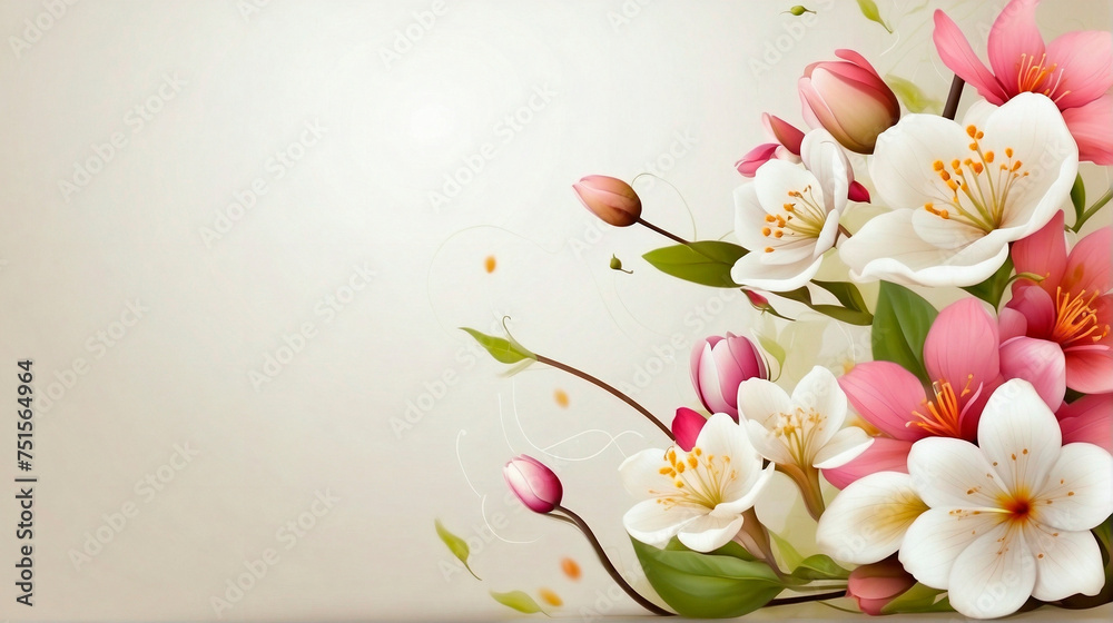 Beautiful floral background. Spring flowers frame. Copy space for text