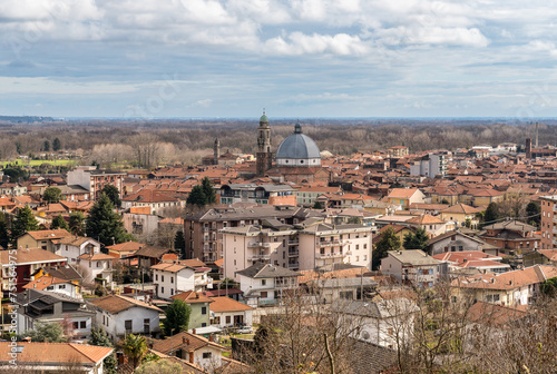 Top view on the Gattinara city with the parish church of San Pietro Apostolo, province of Vercelli, Piedmont, Italy photo