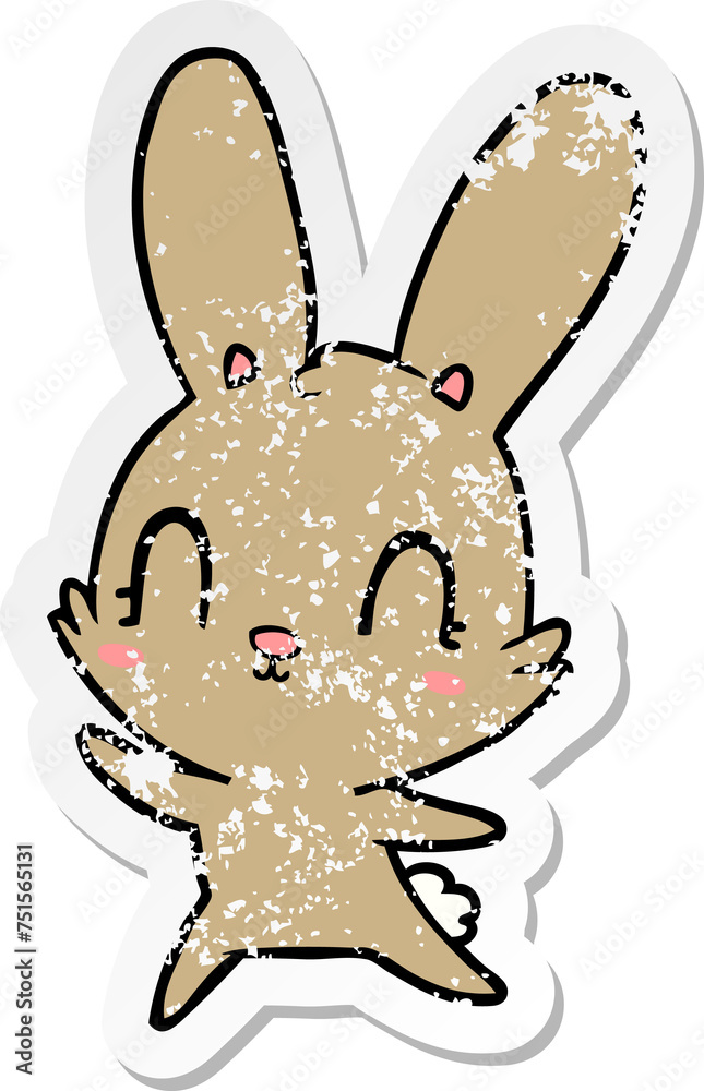 distressed sticker of a cute cartoon rabbit dancing distressed sticker of a cute cartoon rabbit dancing