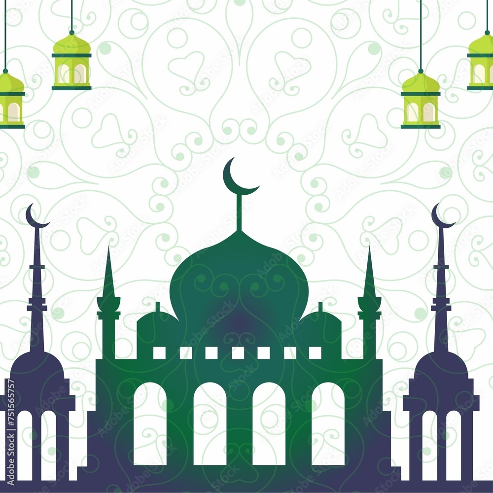 Illustration of Ramadan Kareem background with mosque, Islamic decoration background and Ramadan Kareem concept illustration
