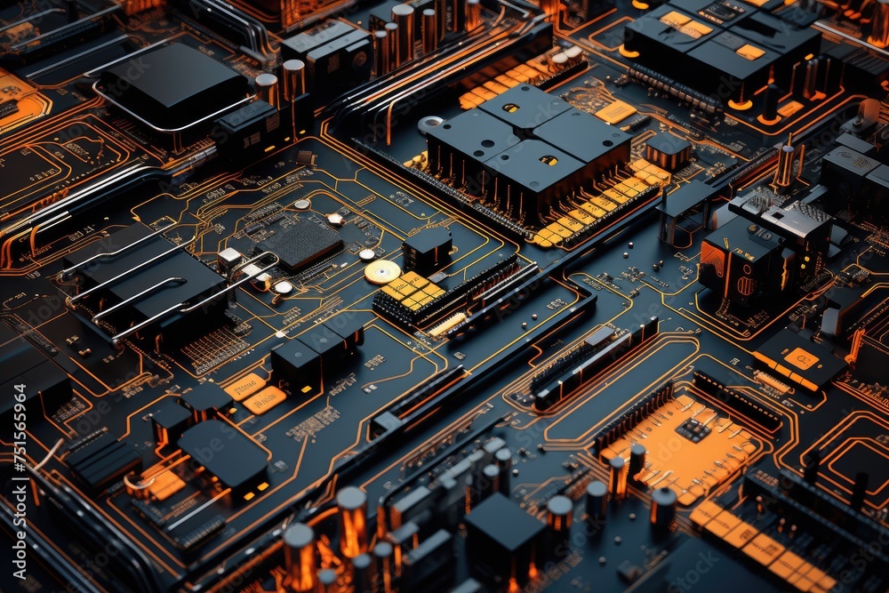 Motherboard design as digital circuit city, technology intricate details laid bare in electronics industry generated by ai Motherboard design as digital circuit city, technology intricate details laid bare in electronics industry generated by ai