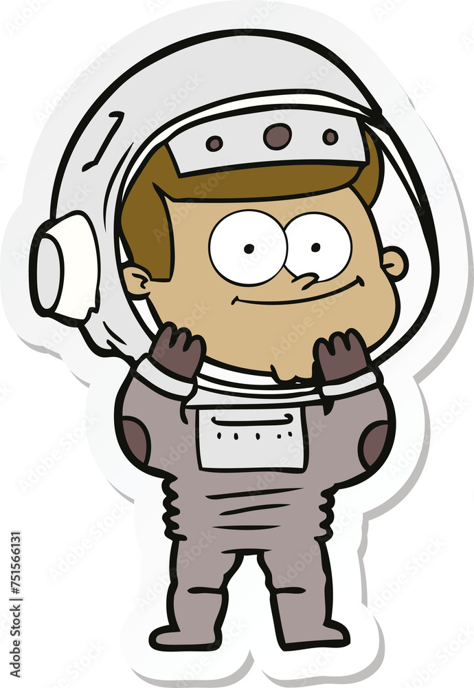 sticker of a happy astronaut cartoon