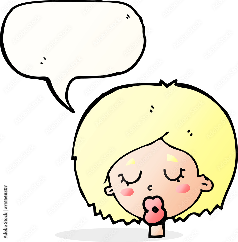 cartoon woman with eyes closed with speech bubble cartoon woman with eyes closed with speech bubble