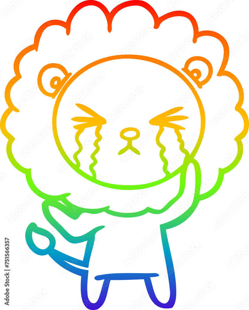 rainbow gradient line drawing cartoon crying lion