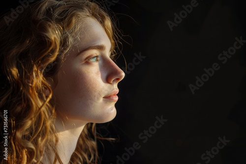 Portrait against a deep black backdrop, adding intensity and contrast to the subject's features.