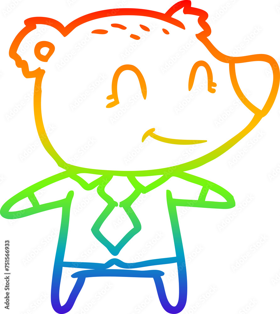 rainbow gradient line drawing cartoon bear in shirt and tie