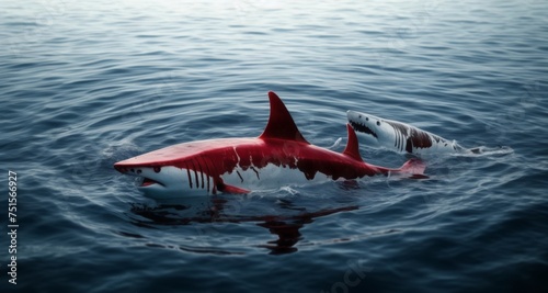  Red and white shark in the deep blue sea