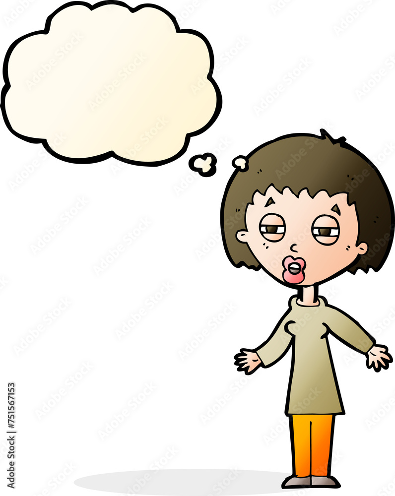 cartoon tired woman with thought bubble cartoon tired woman with thought bubble