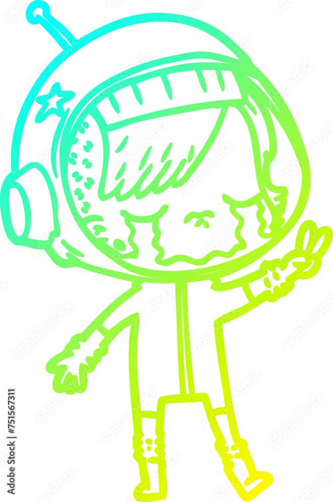 cold gradient line drawing cartoon crying astronaut girl