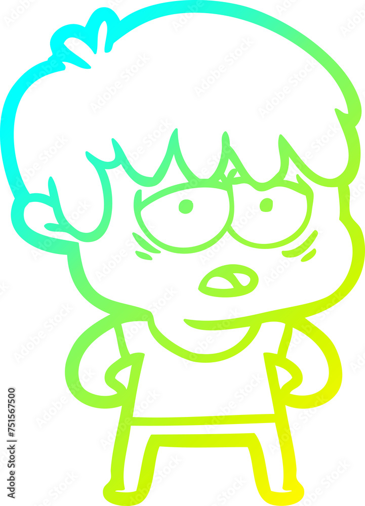 Fototapeta premium cold gradient line drawing cartoon exhausted boy