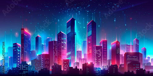 Style of Vector illustration urban architecture  cityscape with space and neon light effect