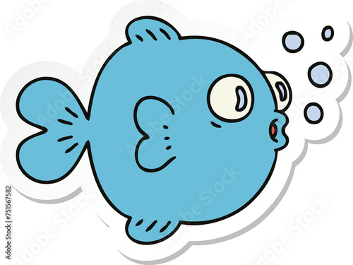 sticker of a quirky hand drawn cartoon fish