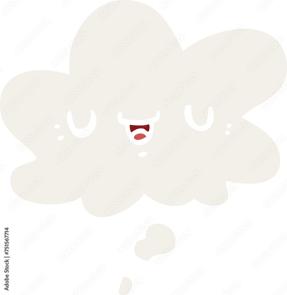 happy cartoon face and thought bubble in retro style happy cartoon face and thought bubble in retro style