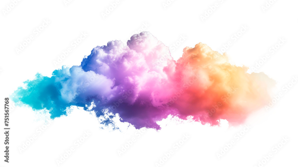 A colorful cloud with a rainbow of colors Isolated on transparent background, PNG