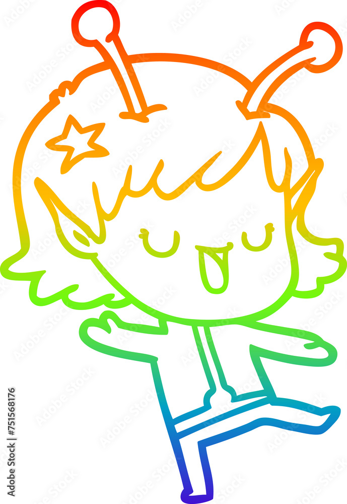 rainbow gradient line drawing happy alien girl cartoon rainbow gradient line drawing happy alien girl cartoon