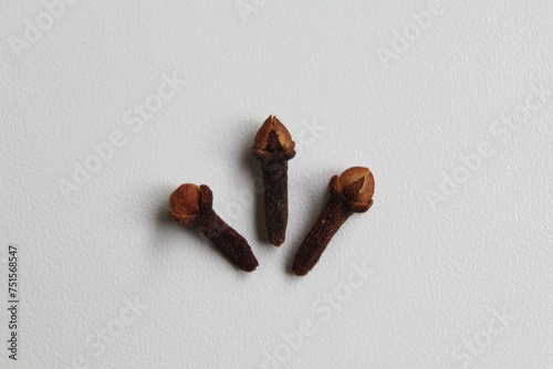 Dried clove or he aromatic flower buds of Syzygium aromaticum. Isolated on white background