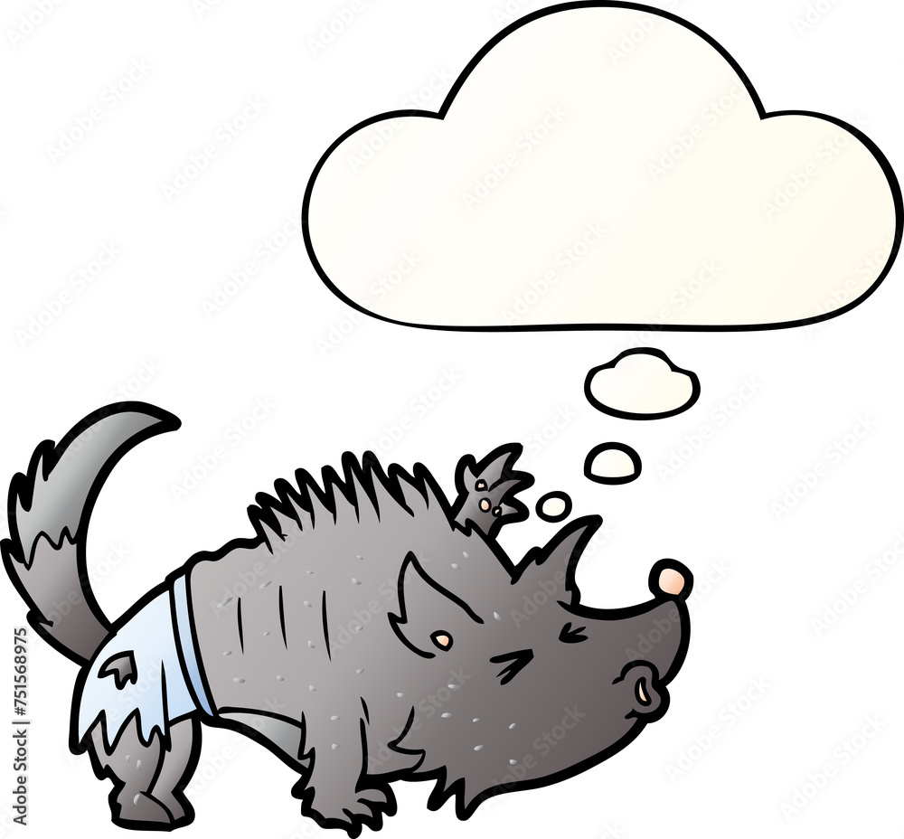 Fototapeta premium cartoon werewolf and thought bubble in smooth gradient style