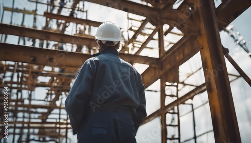 Wallpaper Mural Engineer technician watching team of workers on high steel platform Torontodigital.ca