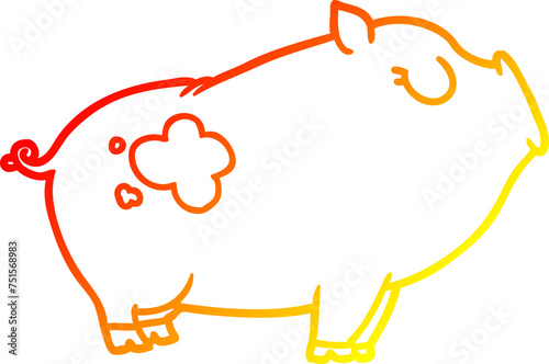 warm gradient line drawing cartoon pig