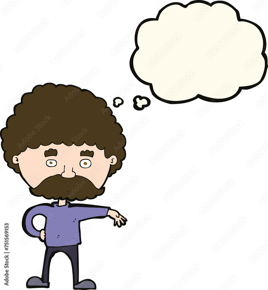 cartoon man with mustache making camp gesture with thought bubble cartoon man with mustache making camp gesture with thought bubble