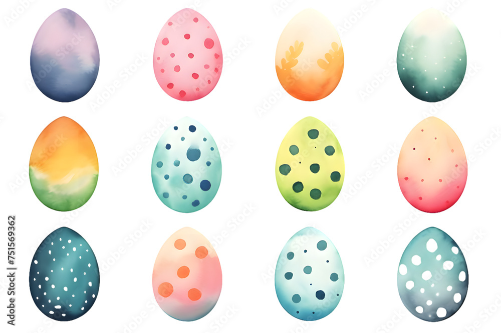 Easter Eggs. Set of illustrations in watercolor style isolated on transparent background Easter Eggs. Set of illustrations in watercolor style isolated on transparent background