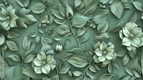 Floral cottagecore style pattern in green color.