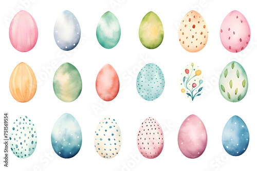 Easter Eggs. Set of illustrations in watercolor style isolated on transparent background