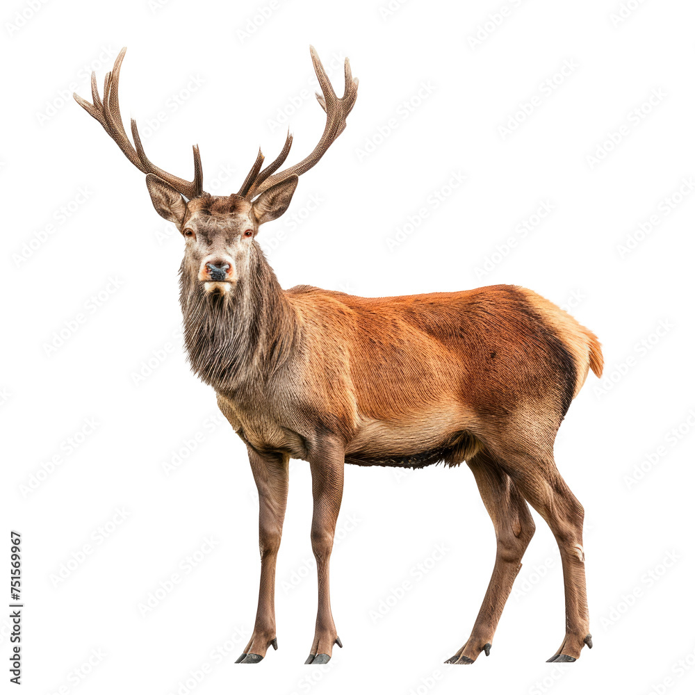 Obraz premium A deer stands in front. Isolated on transparent background, PNG