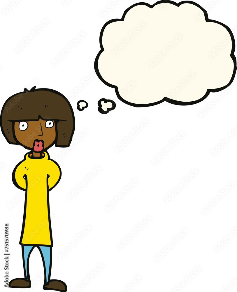 cartoon curious woman with thought bubble cartoon curious woman with thought bubble