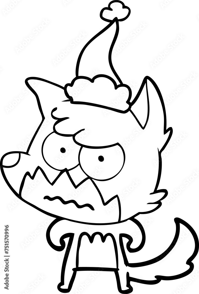 line drawing of a annoyed fox wearing santa hat line drawing of a annoyed fox wearing santa hat